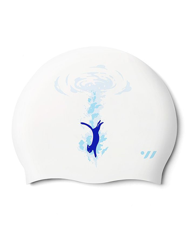 [SF1USC010] Diving Cat Silicone Swim Cap White