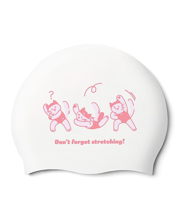 [SF1USC008] Stretching Cat Silicone Swim Cap White