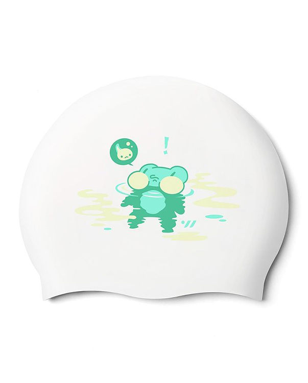 [SF1USC005] Floating Frog Silicone Swim Cap White