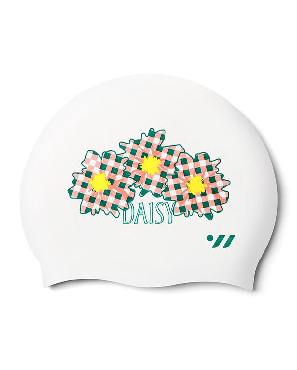 [SW-CS060-WHT] Daisy Checky Silicone Swim Cap White