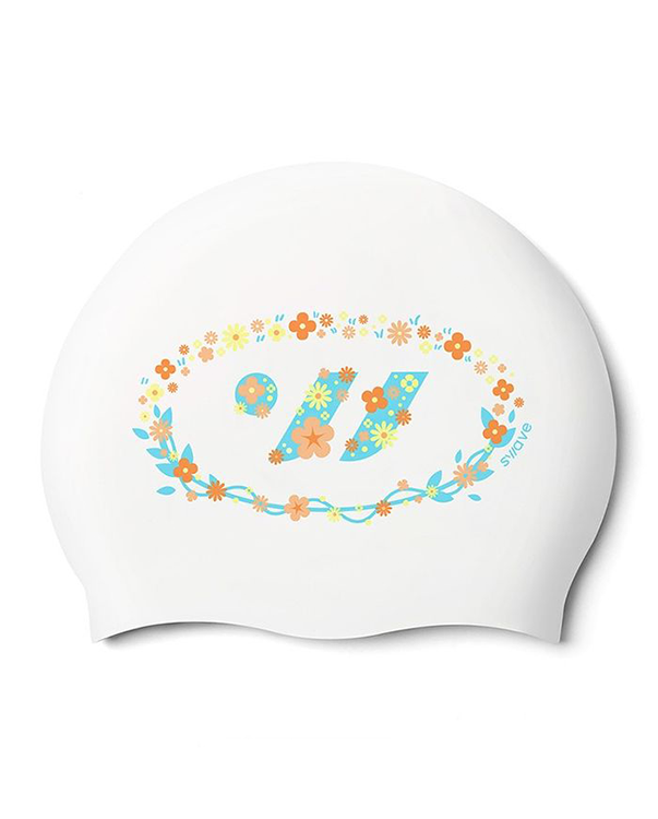 [SF1USC018] Floral Swave Silicone Swim Cap White