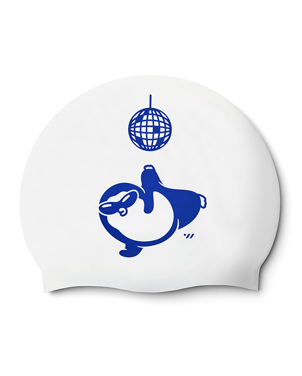 [SW-CS112] Dancing Penguin シリコン スイムキャップ ホワイト