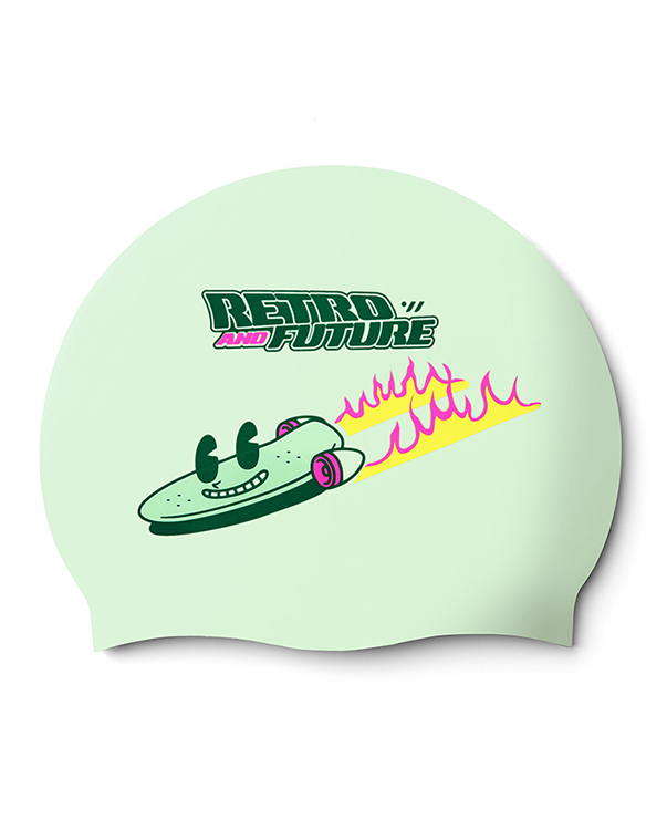 [SW-CS115] Retro Future シリコン スイムキャップ ペールミント