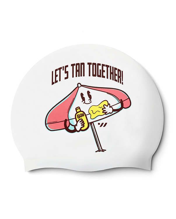 [SW-CS116] Let's Tan Together シリコン スイムキャップ ホワイト
