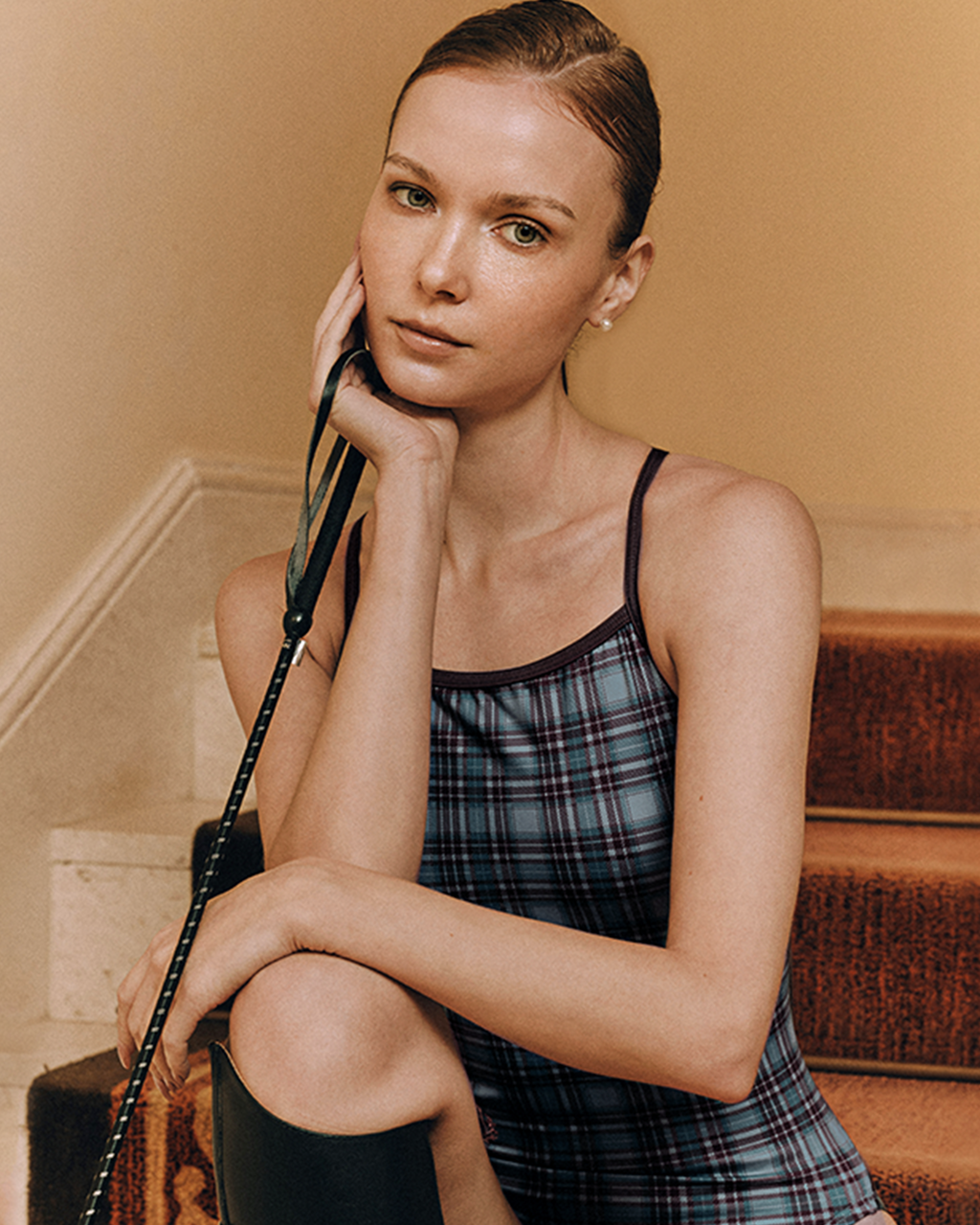 [SF3LST003] Wales Check I-Back Swimsuit Blue