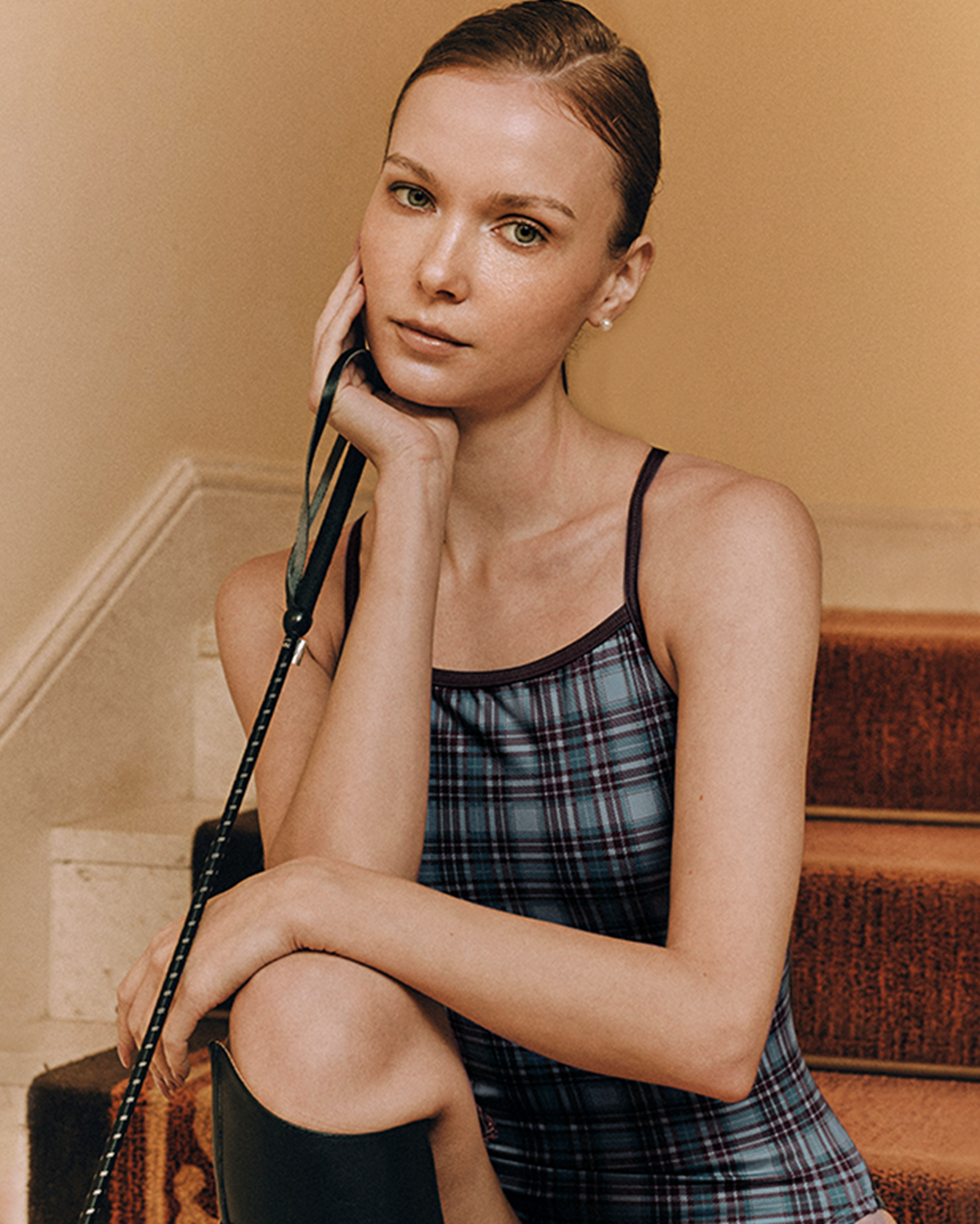 [SF3LST003] Wales Check I-Back Swimsuit Blue