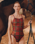 [SF3LST004] Scotland Check V-Back Swimsuit Red