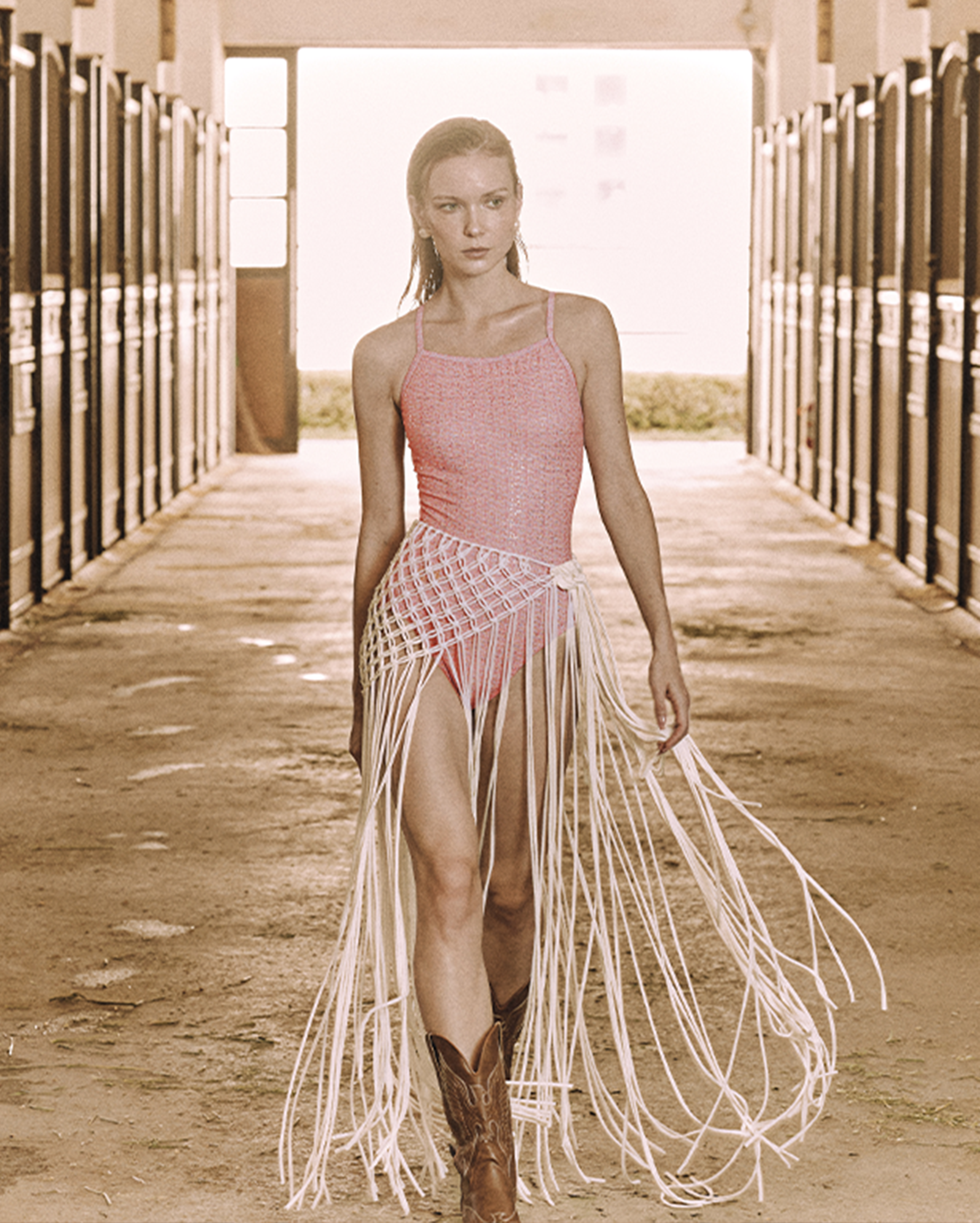 [SF3LST005] Charmant Tweed V-Back Swimsuit Pink