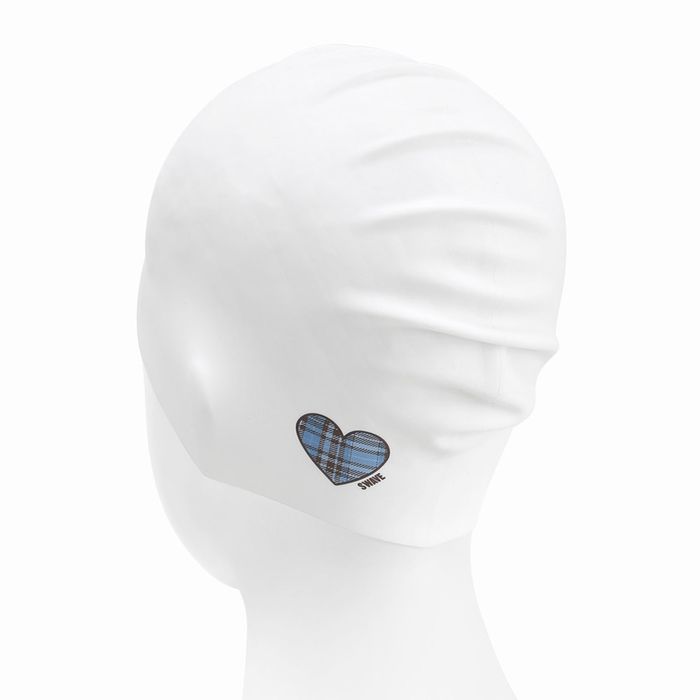 [SF3USC004] Check Heart Silicone Swim Cap Blue