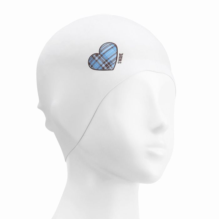 [SF3USC004] Check Heart Silicone Swim Cap Blue