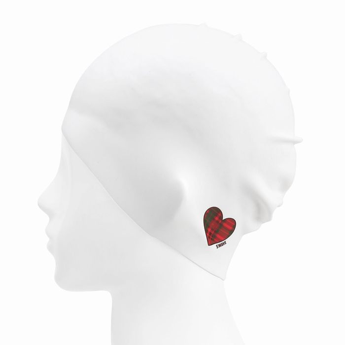 [SF3USC005] Check Heart Silicone Swim Cap Red
