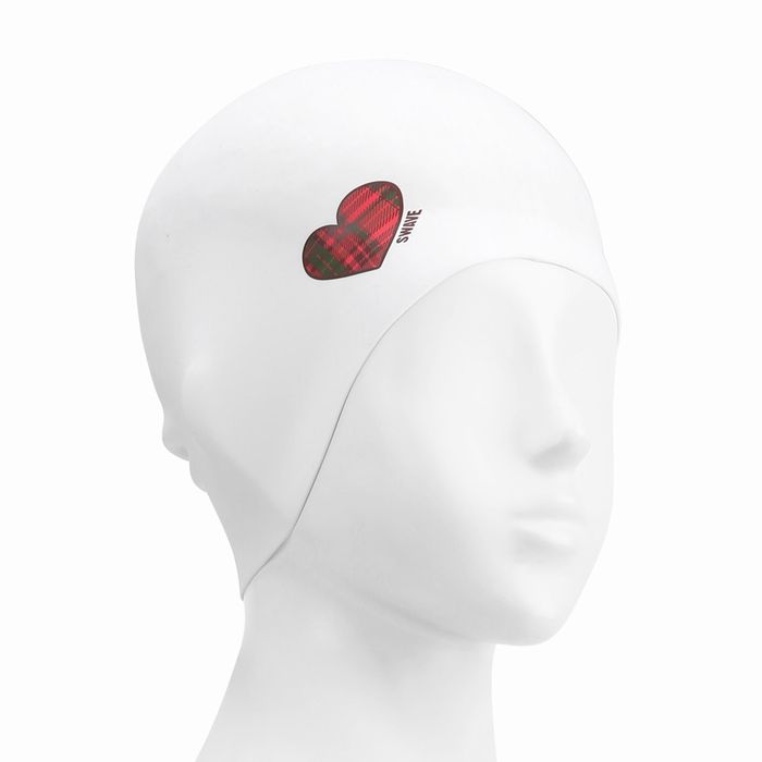 [SF3USC005] Check Heart Silicone Swim Cap Red
