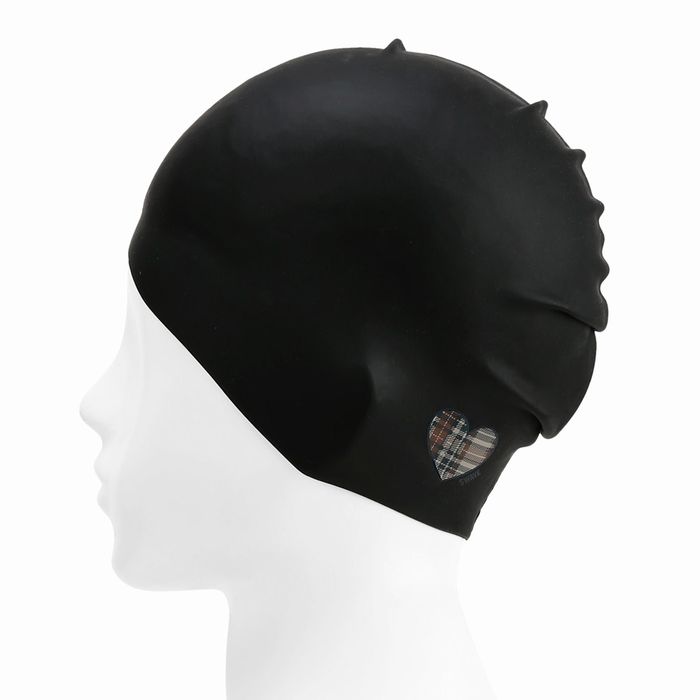 [SF3USC006] Check Heart Silicone Swim Cap Black