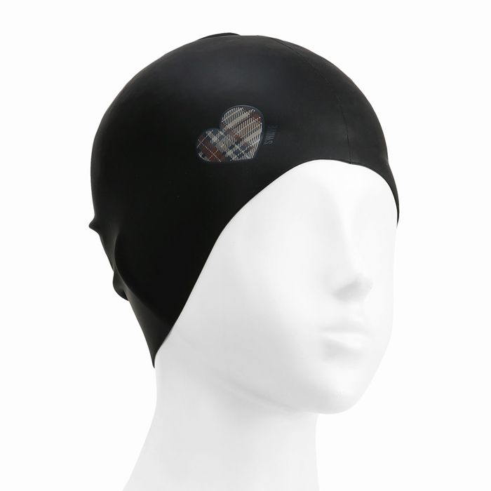 [SF3USC006] Check Heart Silicone Swim Cap Black