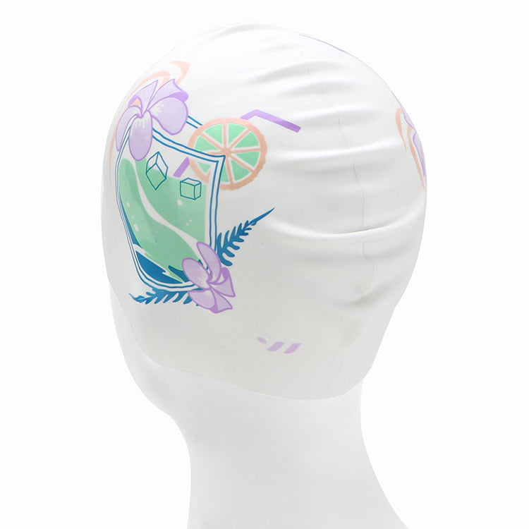 [SW-CS072-WHT] Aloha Green Silicone Swim Cap White
