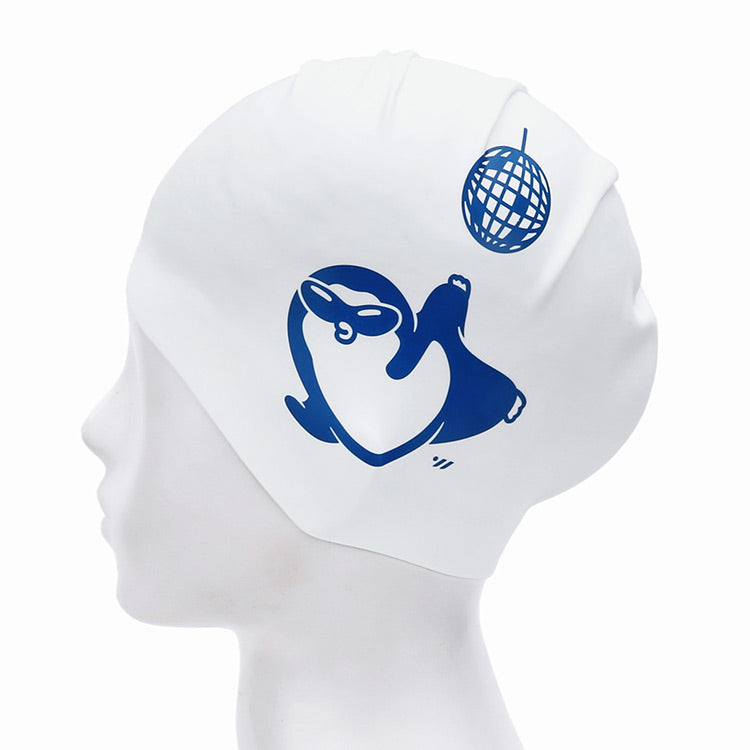 [SW-CS112] Dancing Penguin シリコン スイムキャップ ホワイト