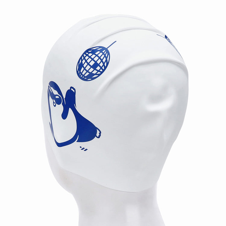 [SW-CS112] Dancing Penguin シリコン スイムキャップ ホワイト