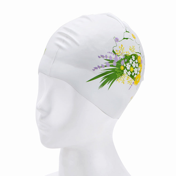 [SW-CS076-WHT] Flower Shell Silicone Swim Cap White