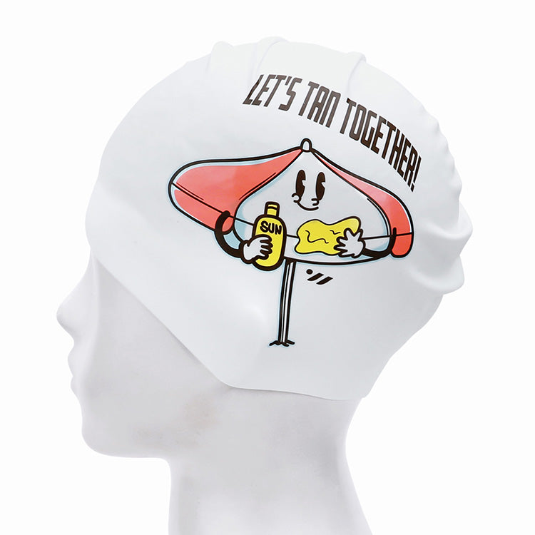 [SW-CS116] Let's Tan Together シリコン スイムキャップ ホワイト