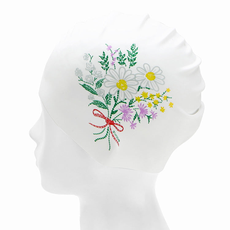 [SW-CS074-WHT] Stitch Flower Silicone Swim Cap White