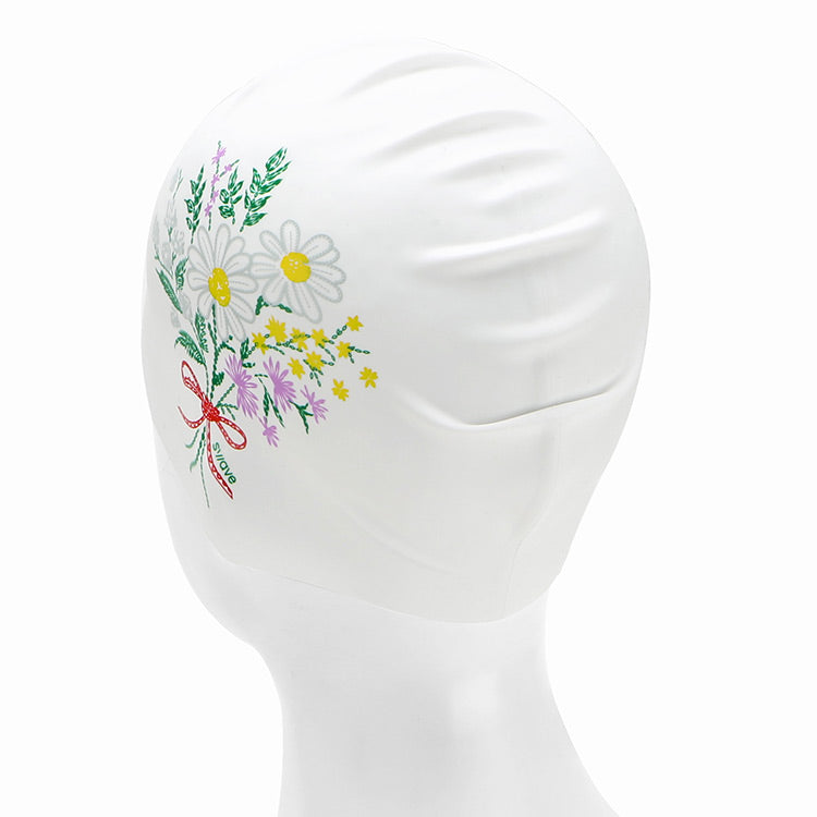 [SW-CS074-WHT] Stitch Flower Silicone Swim Cap White