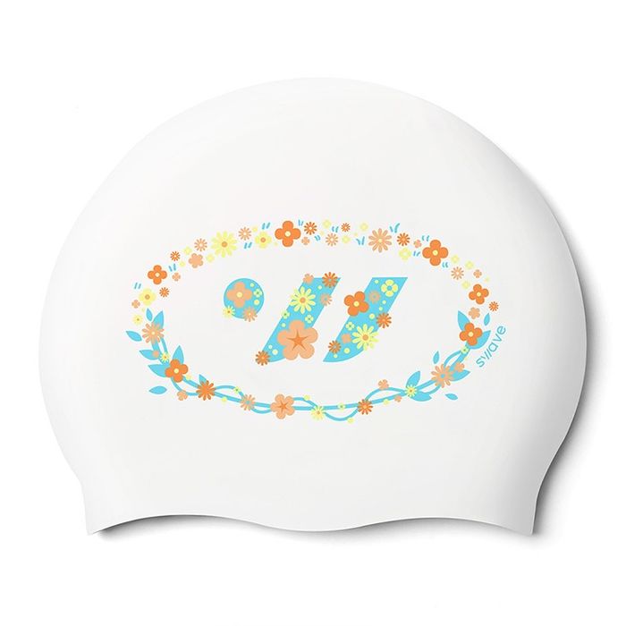 SWAVE Floral Swave Silicone Swim Cap White